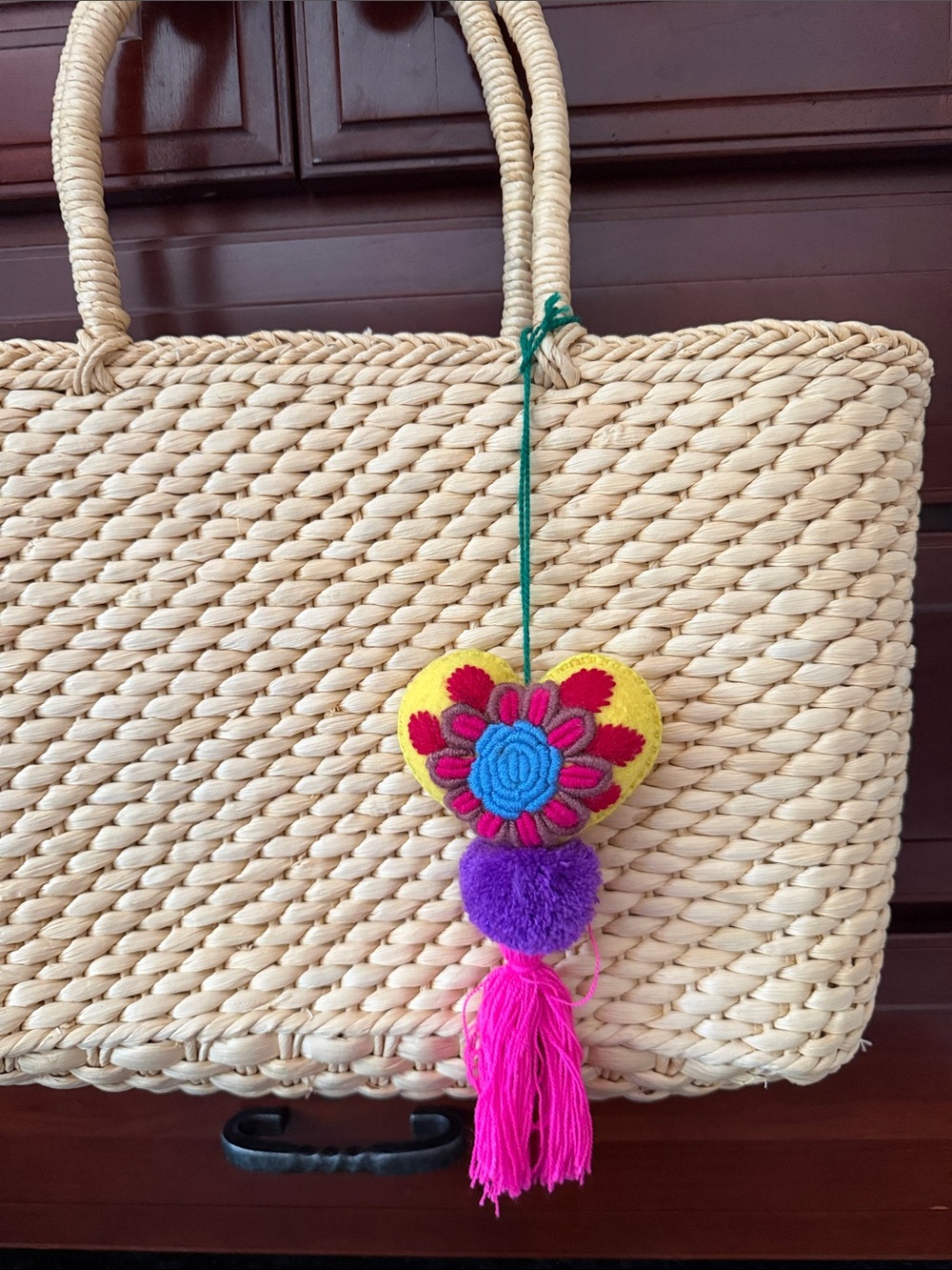 Handcrafted Heart Tassel Bag Charm in Yellow and Pink